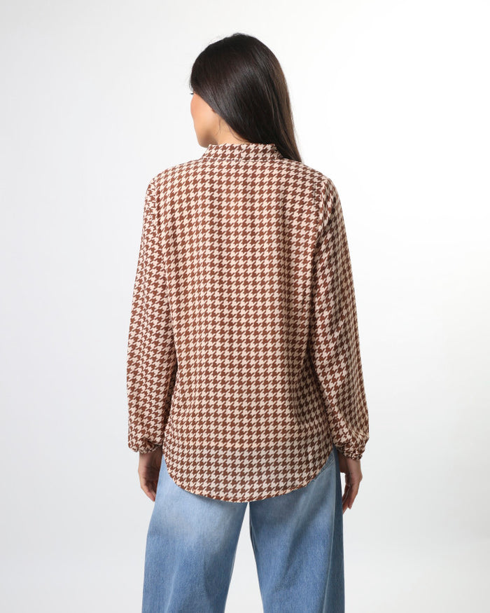 Stella + Gemma Verity Neck Tie Blouse in Chocolate Houndstooth | Women's Clothing | Gretel Lane