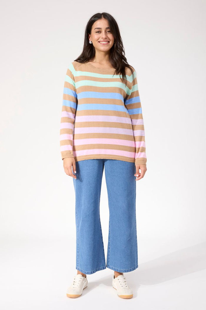 Haven Women's Pastel and Tan Stripe Vermont Knit Jumper | Gretel Lane