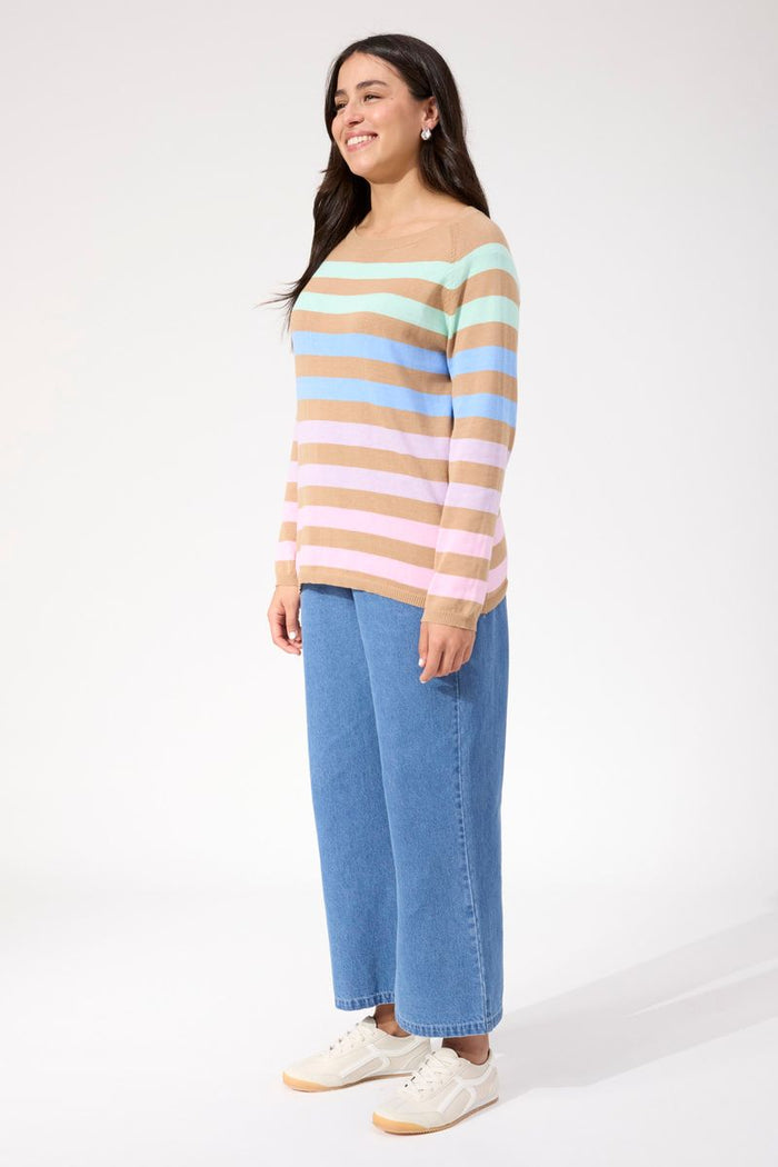 Haven Women's Pastel and Tan Stripe Vermont Knit Jumper | Gretel Lane