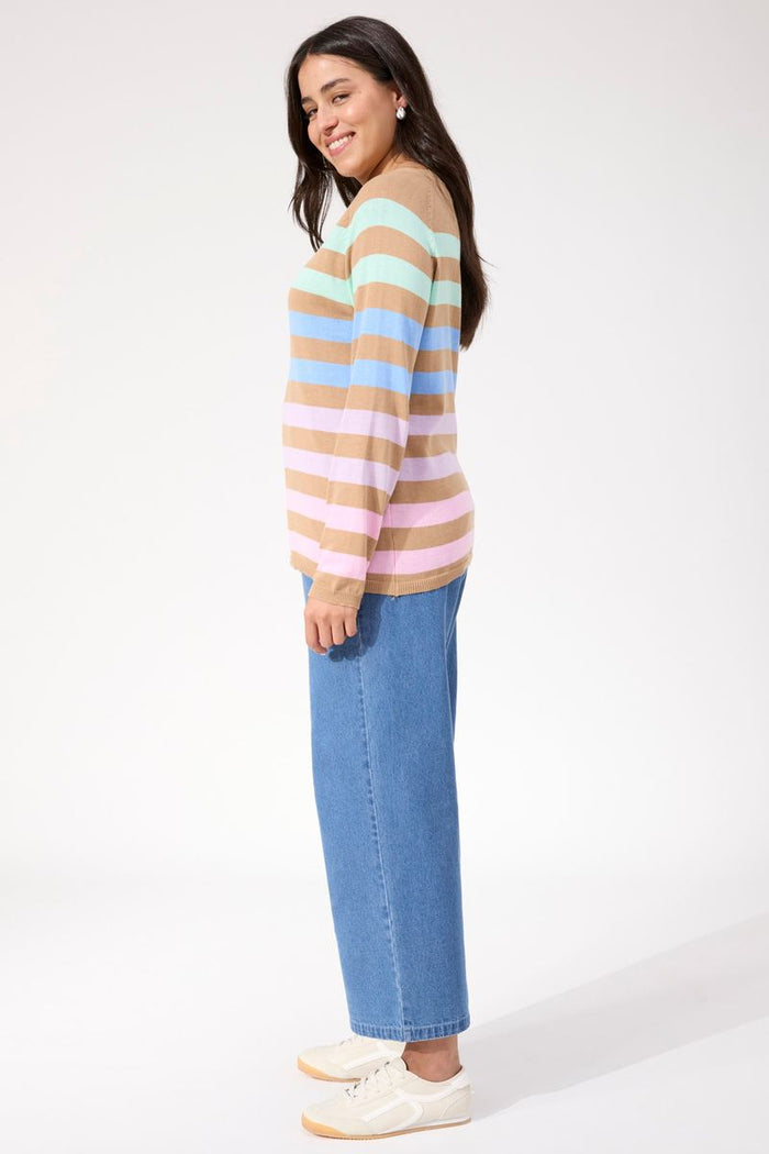 Haven Women's Pastel and Tan Stripe Vermont Knit Jumper | Gretel Lane