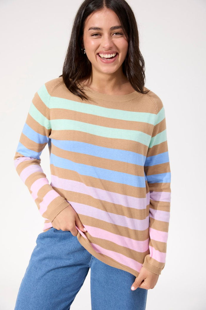 Haven Women's Pastel and Tan Stripe Vermont Knit Jumper | Gretel Lane