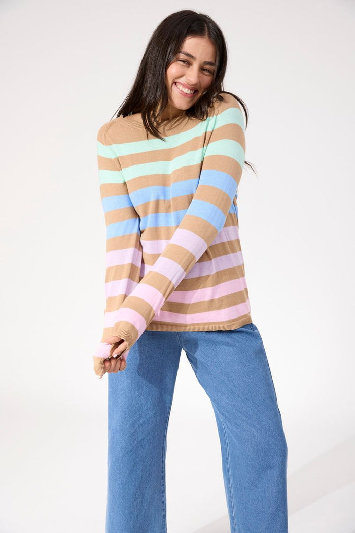 Haven Women's Pastel and Tan Stripe Vermont Knit Jumper | Gretel Lane