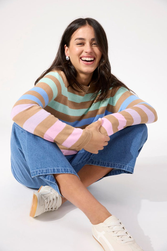 Haven Women's Pastel and Tan Stripe Vermont Knit Jumper | Gretel Lane