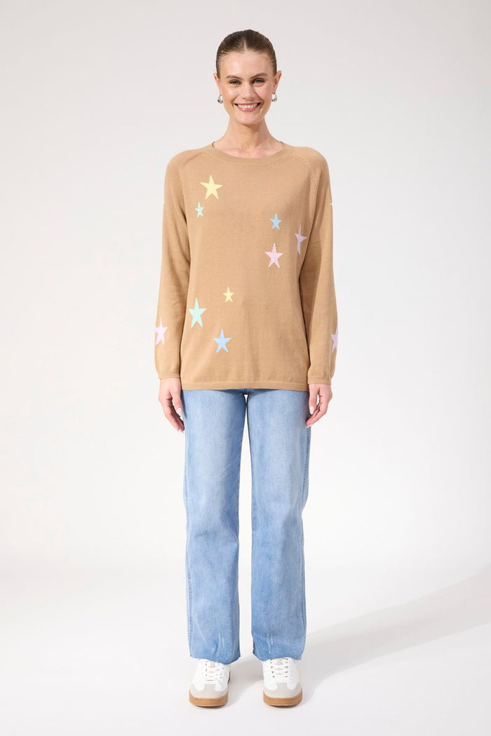 Haven Women's Beige Star Knit Vermont Crew Jumper | Gretel Lane