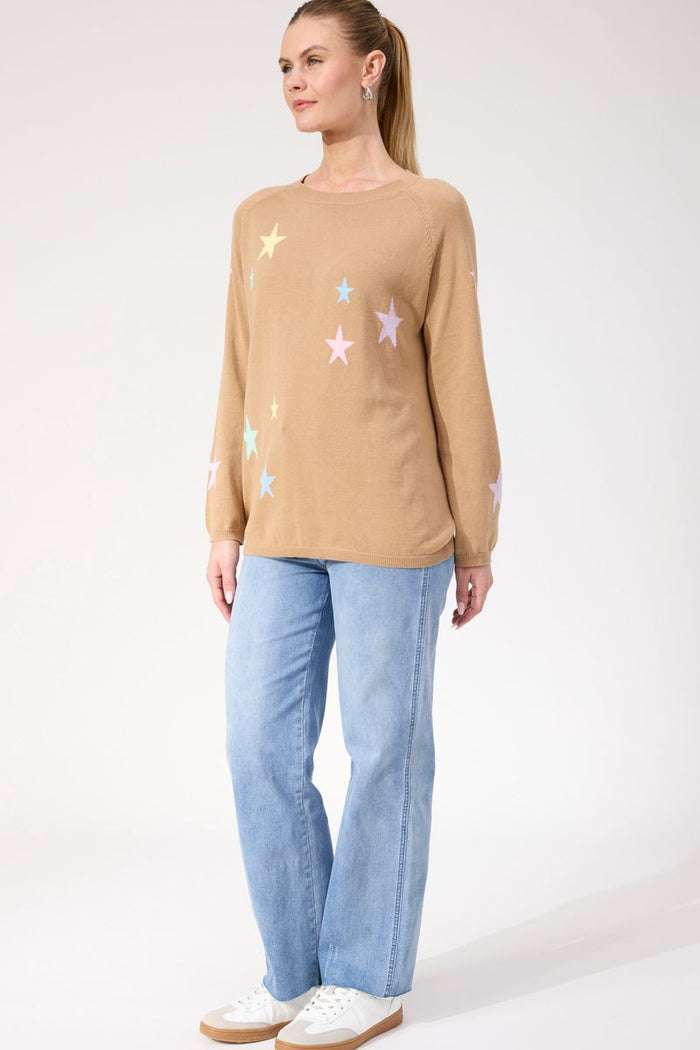 Haven Women's Beige Star Knit Vermont Crew Jumper | Gretel Lane