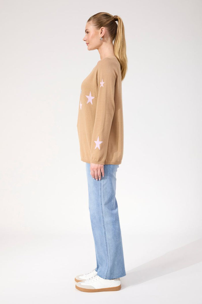 Haven Women's Beige Star Knit Vermont Crew Jumper | Gretel Lane