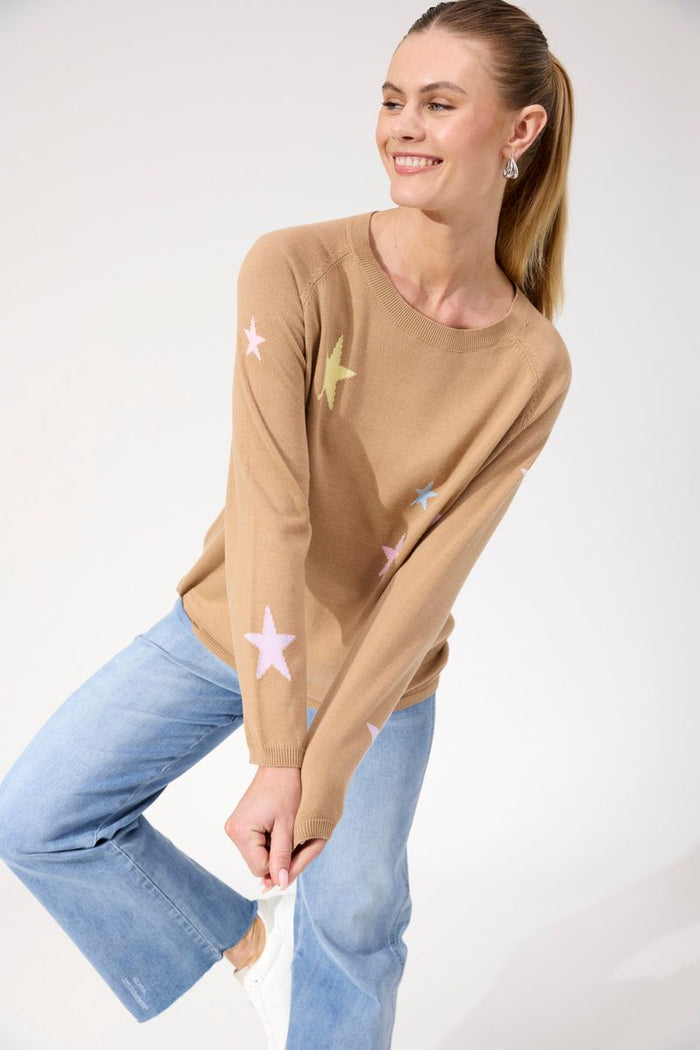 Haven Women's Beige Star Knit Vermont Crew Jumper | Gretel Lane