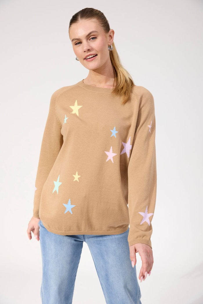 Haven Women's Beige Star Knit Vermont Crew Jumper | Gretel Lane