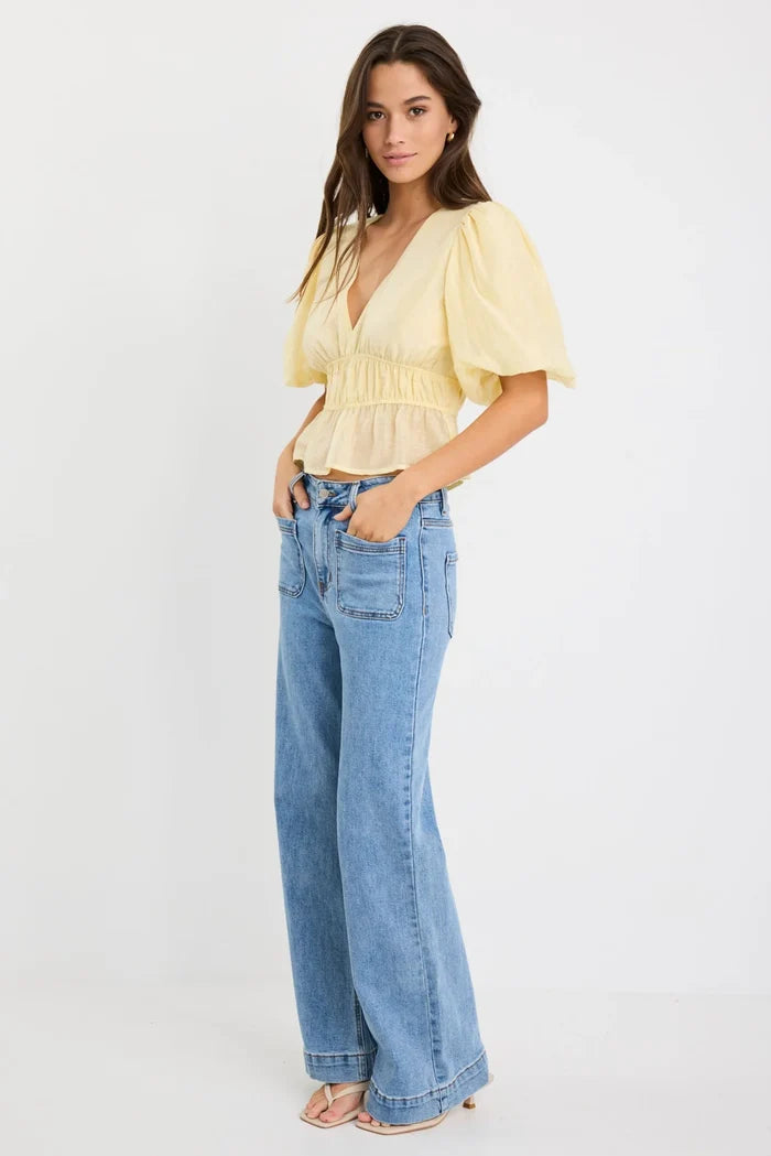 Vexing Puff Sleeve V Top (Butter)