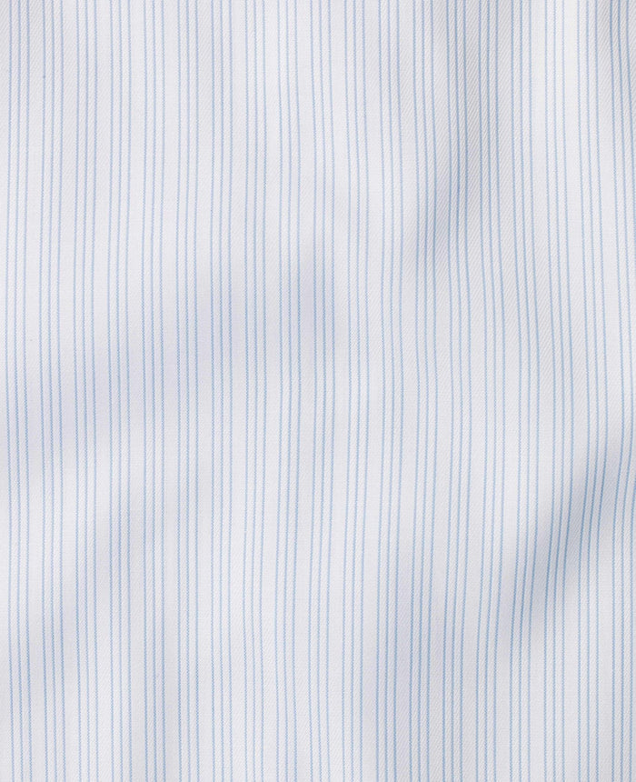 victor blue fine stripe made to measure shirt fabric detail