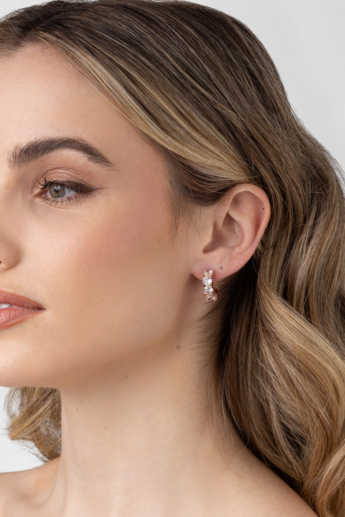 Liberte Vittoria Women's Crystal Half Hoop Earring CZ Gold | Women's Jewellery | Gretel Lane