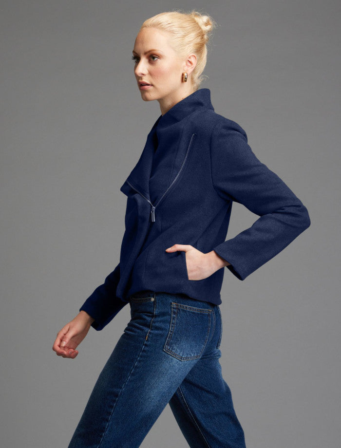 Viva Forever Cropped Biker Jacket Navy