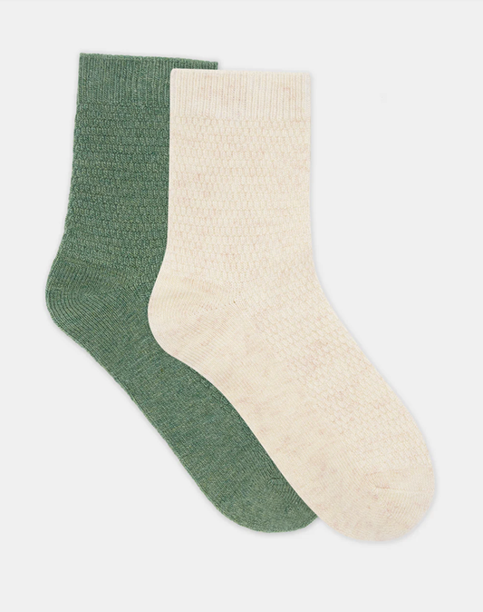 Ambra Waffle Wool Blend Crew Sock - 2 Pair Pack with Bone & Fern | Women's Socks | Gretel Lane