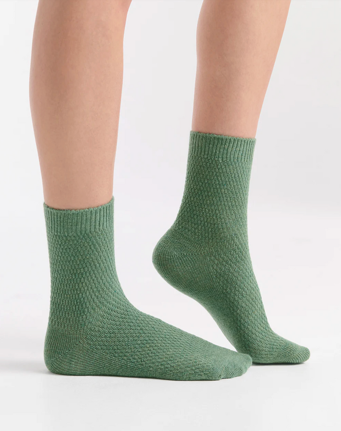 Ambra Waffle Wool Blend Crew Sock - 2 Pair Pack with Bone & Fern | Women's Socks | Gretel Lane
