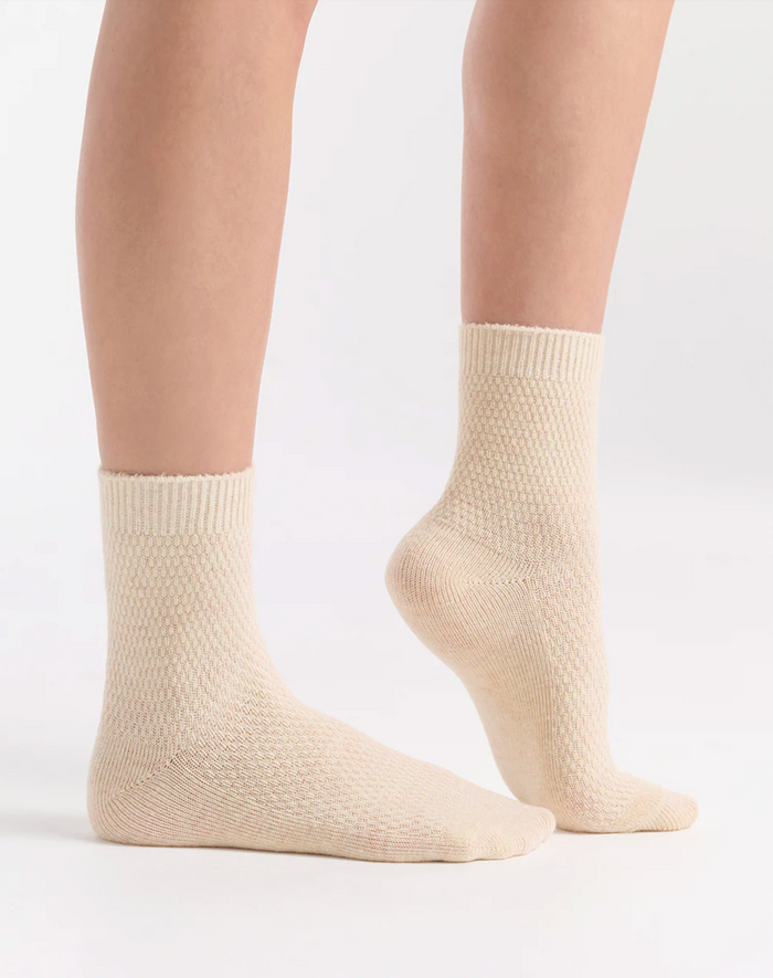 Ambra Waffle Wool Blend Crew Sock - 2 Pair Pack with Bone & Fern | Women's Socks | Gretel Lane