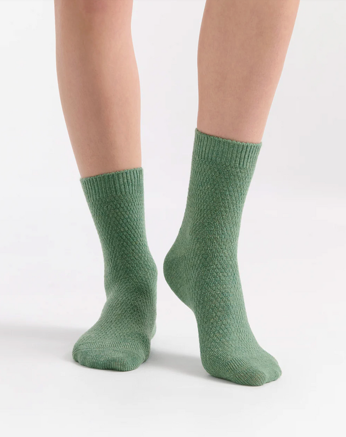 Ambra Waffle Wool Blend Crew Sock - 2 Pair Pack with Bone & Fern | Women's Socks | Gretel Lane
