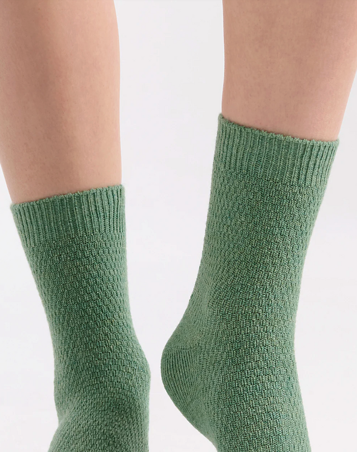 Ambra Waffle Wool Blend Crew Sock - 2 Pair Pack with Bone & Fern | Women's Socks | Gretel Lane