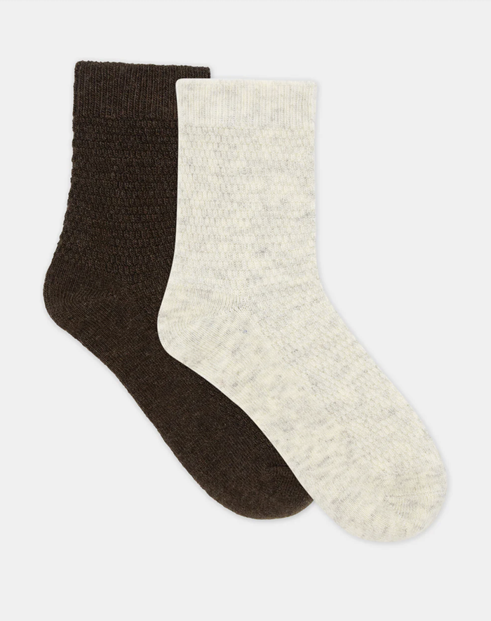 Ambra Waffle Wool Blend Crew Sock - 2 Pair Pack with Cream & Coffee | Women's Socks | Gretel Lane