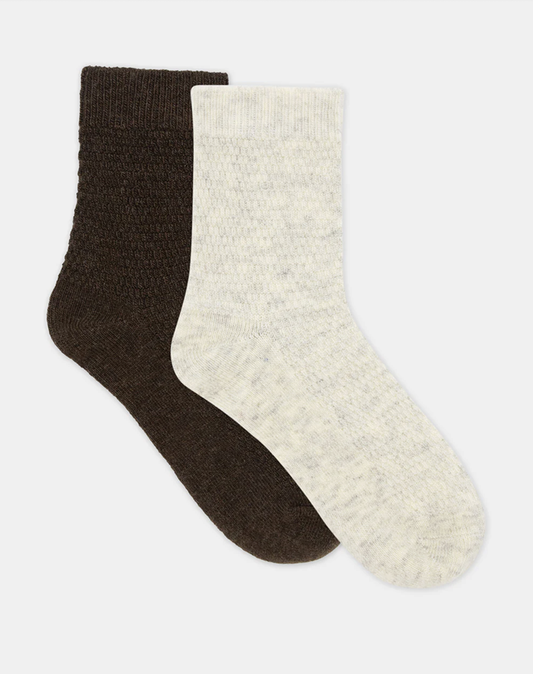 Ambra Waffle Wool Blend Crew Sock - 2 Pair Pack with Cream & Coffee | Women's Socks | Gretel Lane