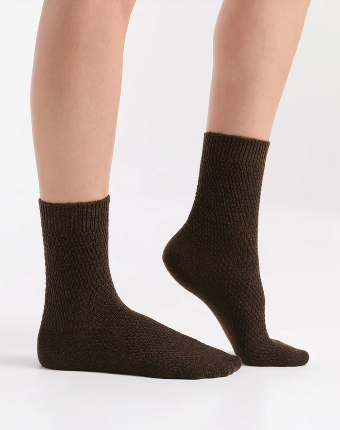 Ambra Waffle Wool Blend Crew Sock - 2 Pair Pack with Cream & Coffee | Women's Socks | Gretel Lane