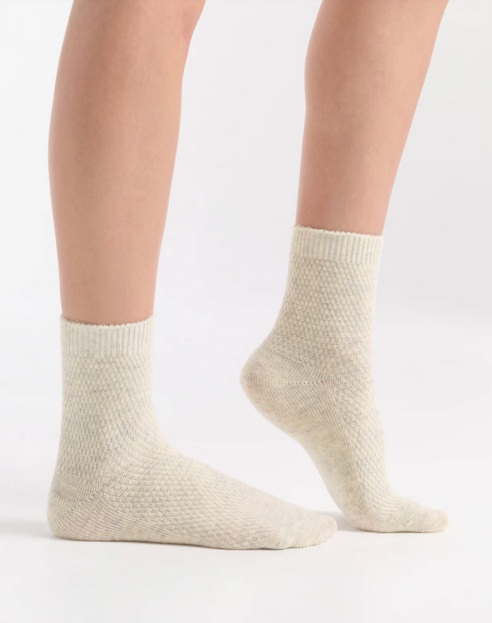 Ambra Waffle Wool Blend Crew Sock - 2 Pair Pack with Cream & Coffee | Women's Socks | Gretel Lane