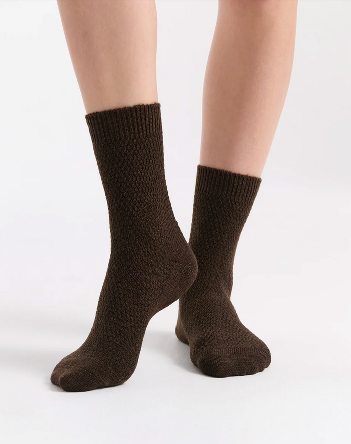 Ambra Waffle Wool Blend Crew Sock - 2 Pair Pack with Cream & Coffee | Women's Socks | Gretel Lane