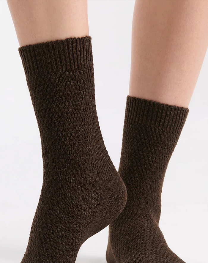 Ambra Waffle Wool Blend Crew Sock - 2 Pair Pack with Cream & Coffee | Women's Socks | Gretel Lane