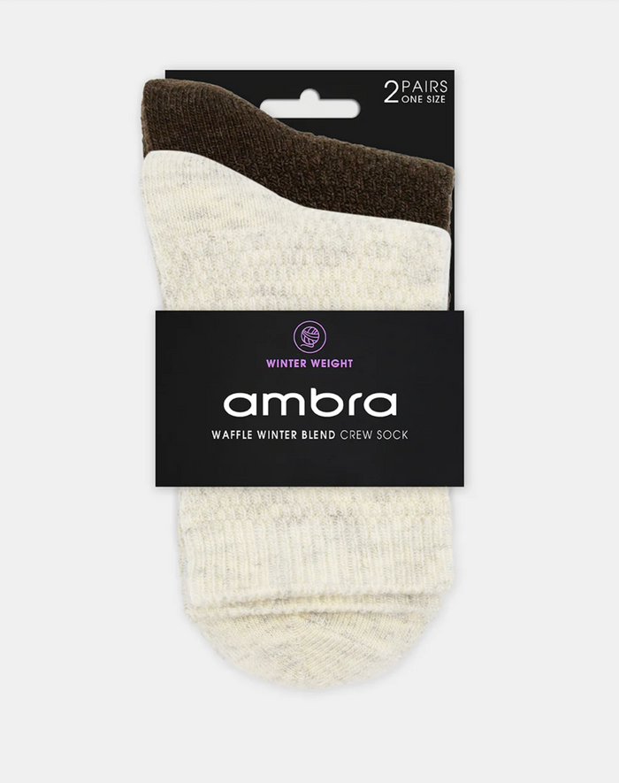Ambra Waffle Wool Blend Crew Sock - 2 Pair Pack with Cream & Coffee | Women's Socks | Gretel Lane