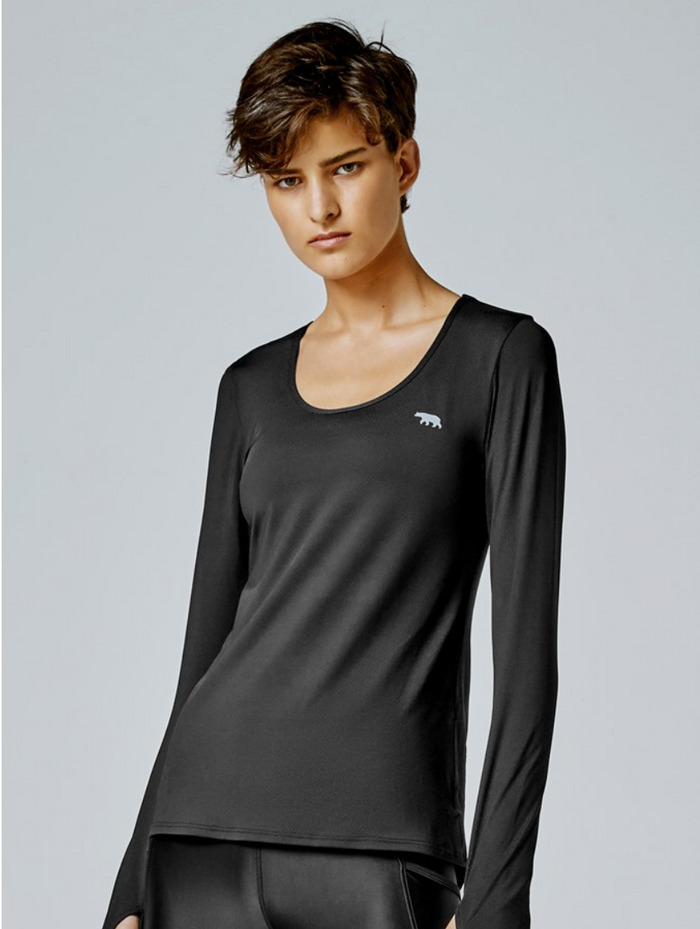 Long Sleeve Active Top Tee - Black | Running Bare