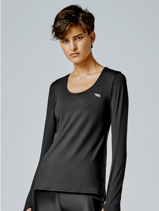 Long Sleeve Active Top Tee - Black | Running Bare