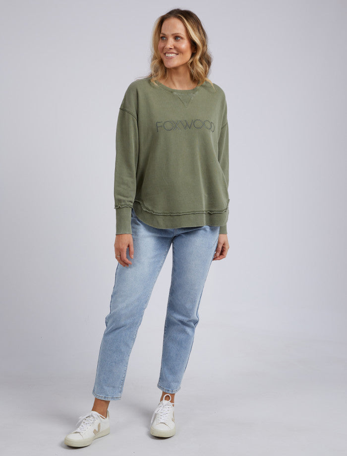 Women’s washed khaki cotton crew by Foxwood