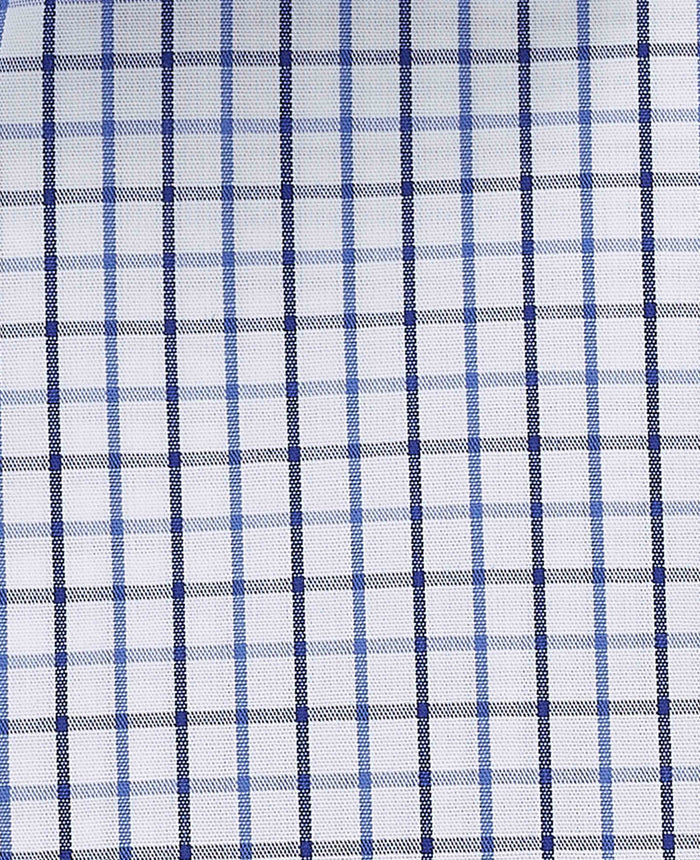Men's White Blue Cotton Poplin Slim Fit Check Formal Shirt With Single Cuffs fabric detail