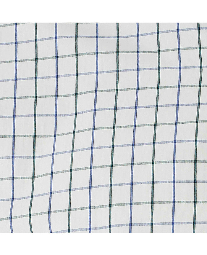 Men's White Blue Cotton Tattersall Check Slim Fit Formal Shirt With Single Cuffs fabric detail