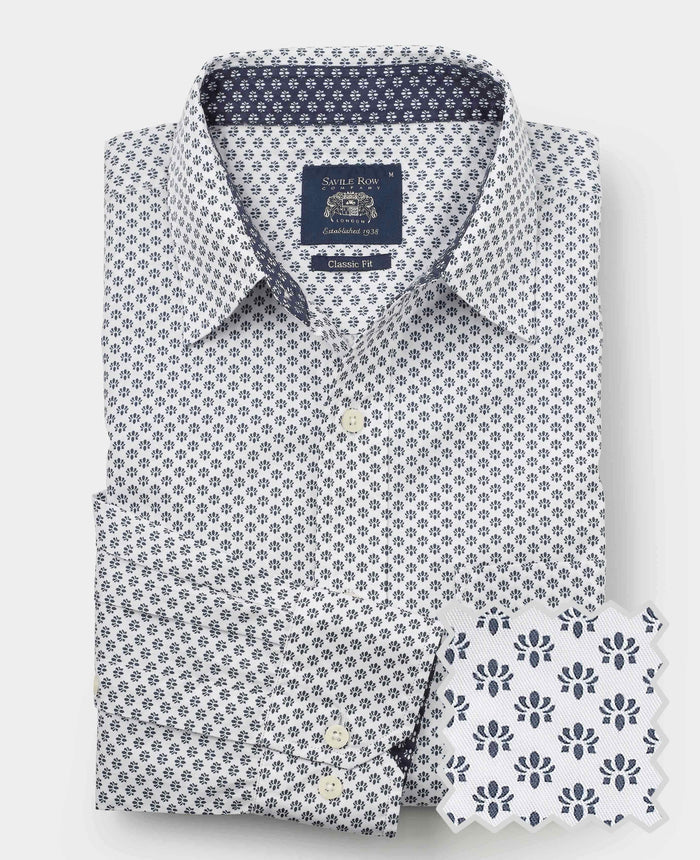 Men's White Cotton Classic Fit Printed Casual Shirt product shot with swatch