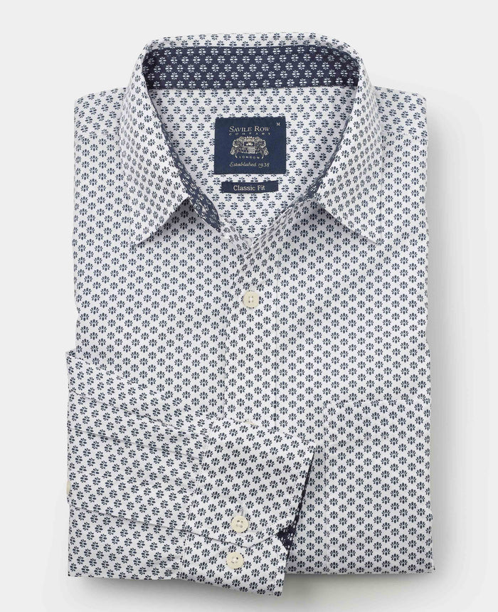 Men's White Cotton Classic Fit Printed Casual Shirt folded