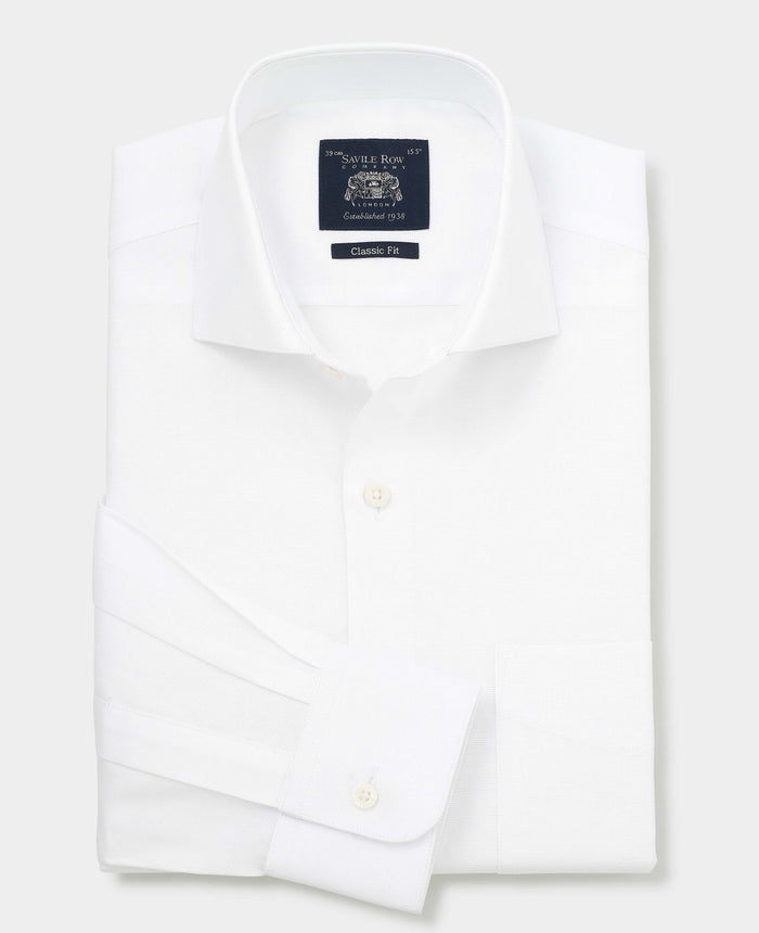 Men's White Cotton Dobby Classic Fit Formal Shirt With Single Cuffs folded shot