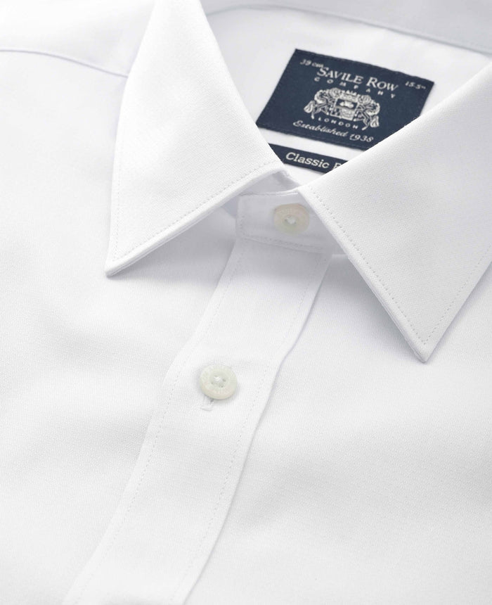 Men's White Cotton Dobby Slim Fit Formal Shirt With Double Cuffs collar detail