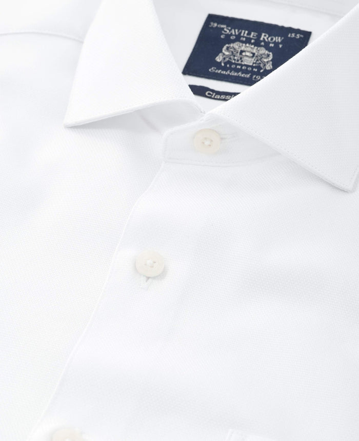 Men's White Cotton Dobby Classic Fit Formal Shirt With Single Cuffs collar detail
