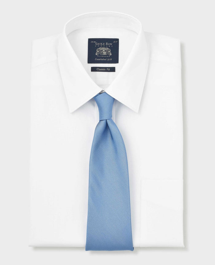 Men's White Cotton Dobby Slim Fit Formal Shirt With Double Cuffs folded with tie