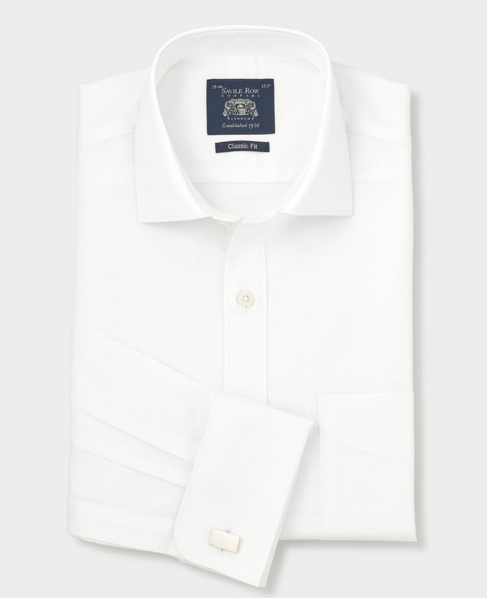 Men's White Cotton Dobby Paisley Classic Fit Formal Shirt With Double Cuffs folded shot
