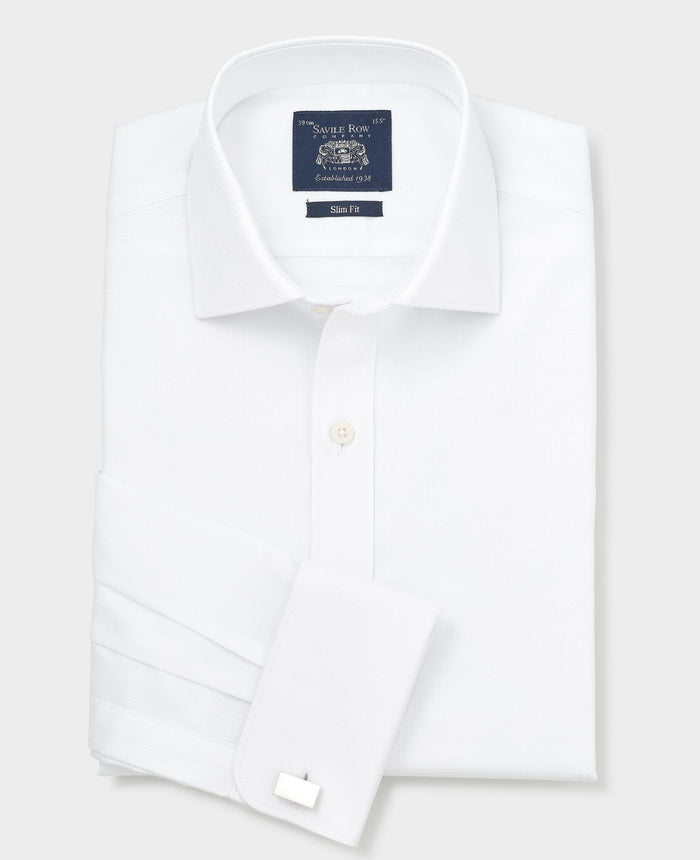 Men's White Cotton Dobby Slim Fit Formal Shirt With Double Cuffs folded shot