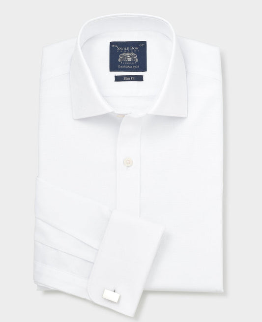Men's White Cotton Dobby Slim Fit Formal Shirt With Double Cuffs folded shot