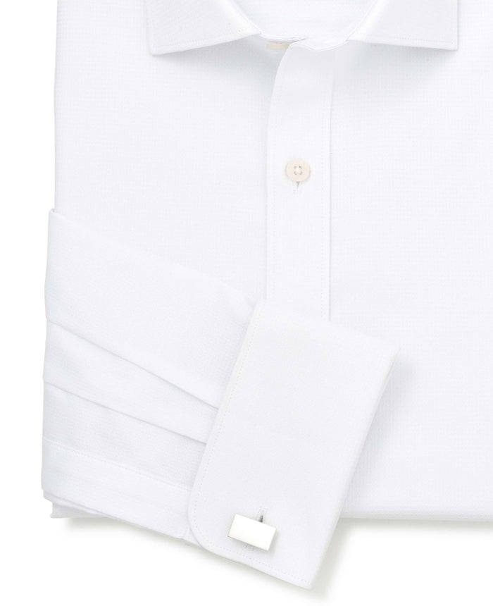 Men's White Cotton Dobby Slim Fit Formal Shirt With Double Cuffs sleeve detail