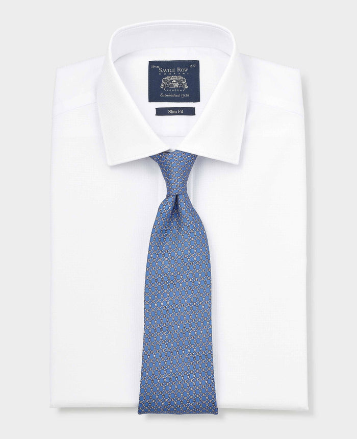 Men's White Cotton Dobby Slim Fit Formal Shirt With Double Cuffs folded with tie