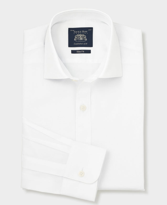 Men's White Cotton Dobby Slim Fit Formal Shirt With Single Cuffs folded shot