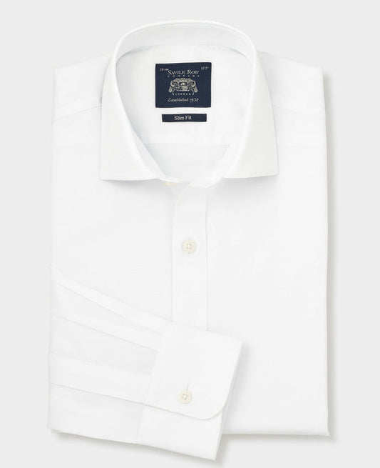 Men's White Cotton Dobby Slim Fit Formal Shirt With Single Cuffs folded shot