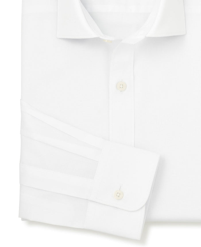 Men's White Cotton Dobby Slim Fit Formal Shirt With Single Cuffs sleeve detail