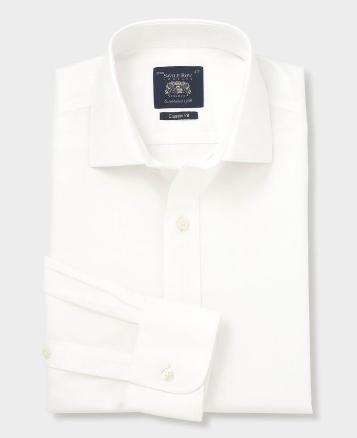 Men's White Cotton Herringbone Classic Fit Non-Iron Shirt - Single Cuff folded
