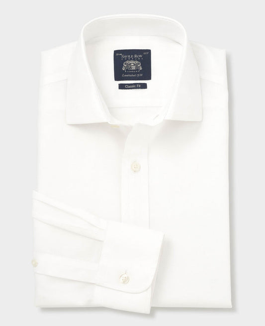 Men's White Cotton Herringbone Classic Fit Non-Iron Shirt - Single Cuff folded