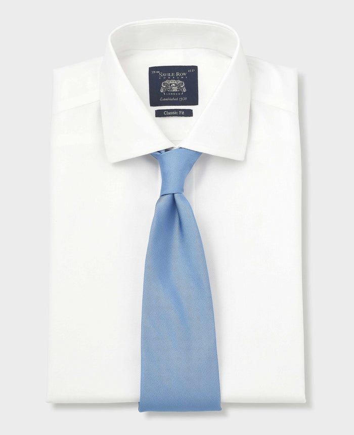 Men's White Cotton Herringbone Classic Fit Non-Iron Shirt - Single Cuff folded with tie